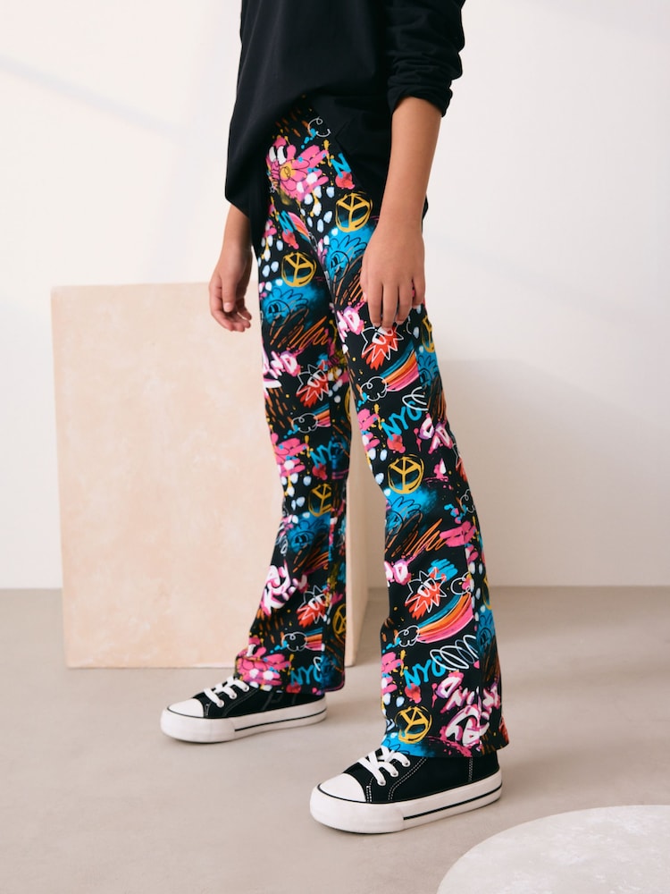 Black Graffiti Flare Leggings (3-16yrs) - Image 2 of 8