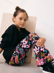 Black Graffiti Flare Leggings (3-16yrs) - Image 4 of 8