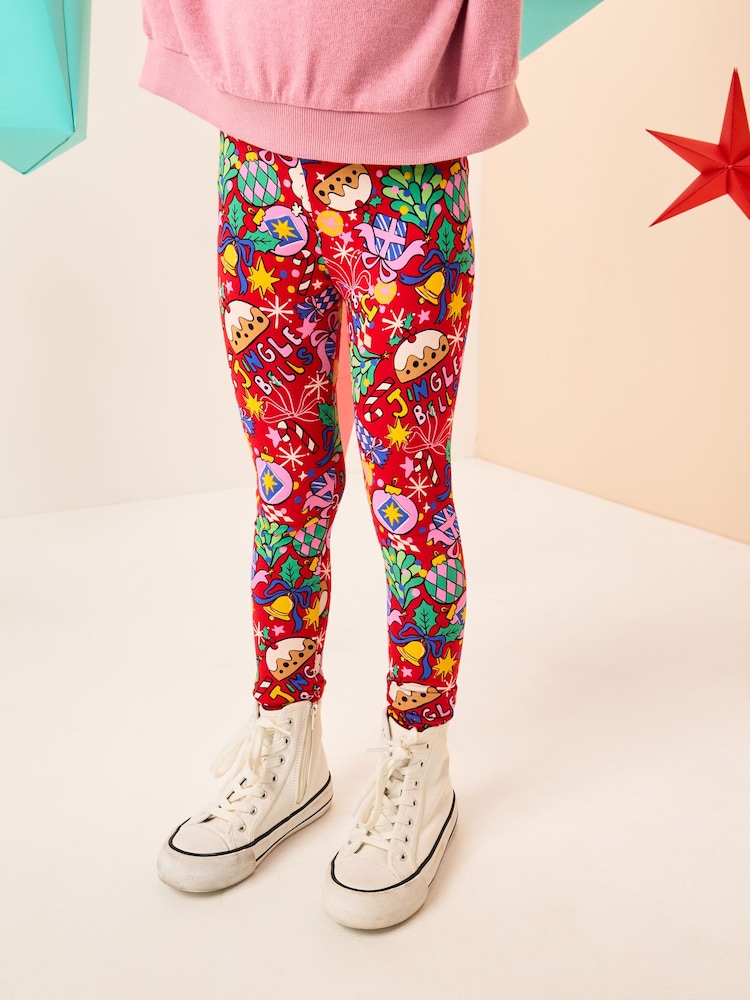 Red Christmas Animal Star Leggings (3-16yrs) - Image 1 of 7 Red Christmas Animal Star Leggings (3-16yrs) - Image 1 of 7