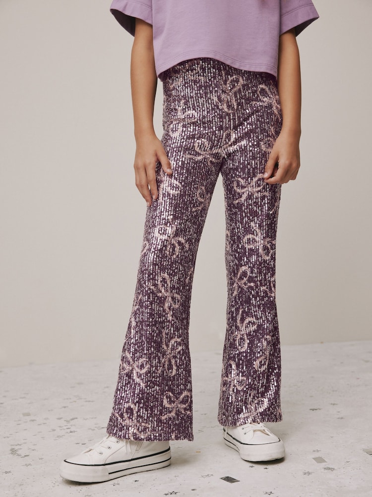 Purple Bow Sequin Party Flared Leggings (3-16yrs) - Image 1 of 7