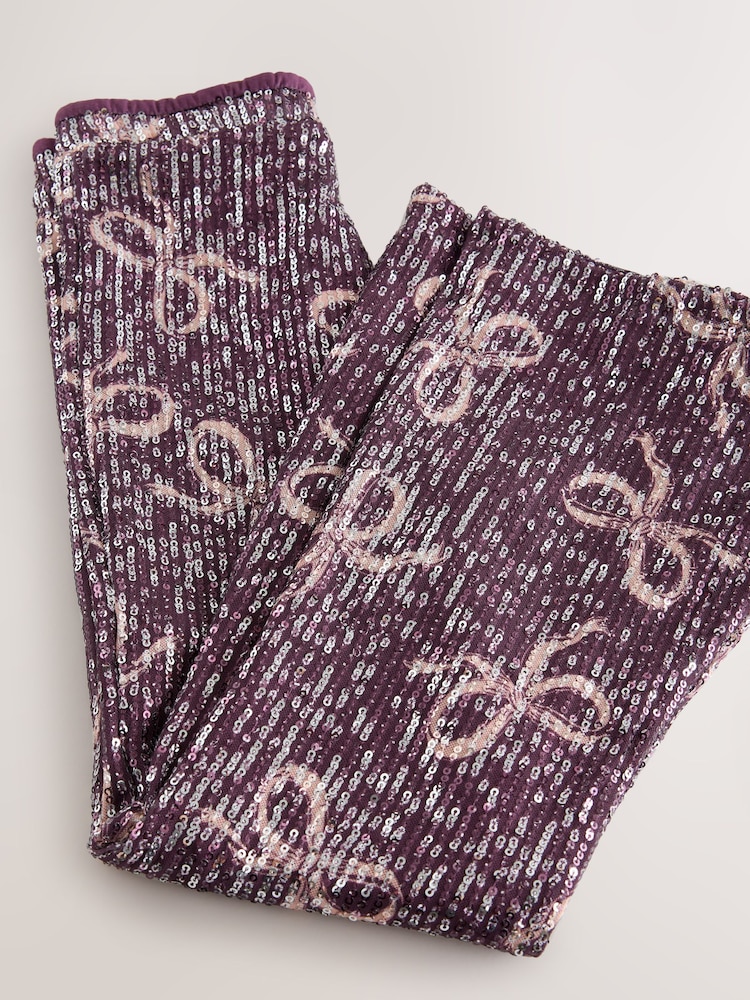 Purple Bow Sequin Party Flared Leggings (3-16yrs) - Image 7 of 7