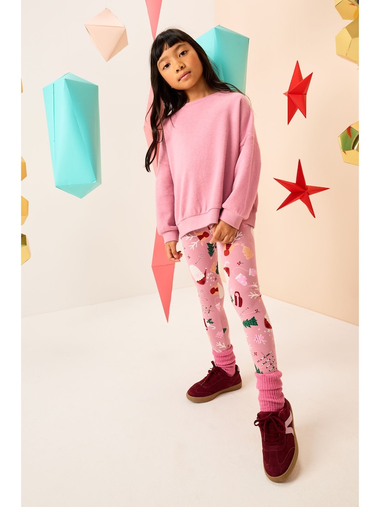 Pink Christmas Printed Leggings (3-16yrs) - Image 1 of 10 Pink Christmas Printed Leggings (3-16yrs) - Image 1 of 10
