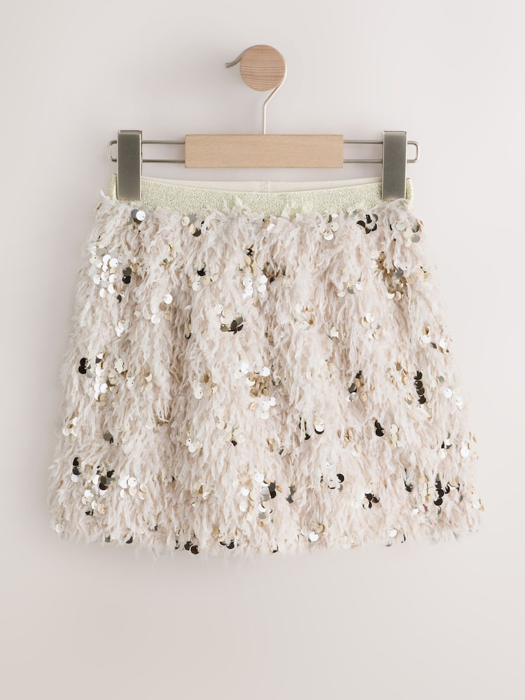 Cream Fluffy Sequin Skirt (3-16yrs) - Image 1 of 4