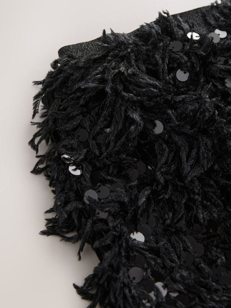 Black Fluffy Sequin Skirt (3-16yrs) - Image 1 of 4