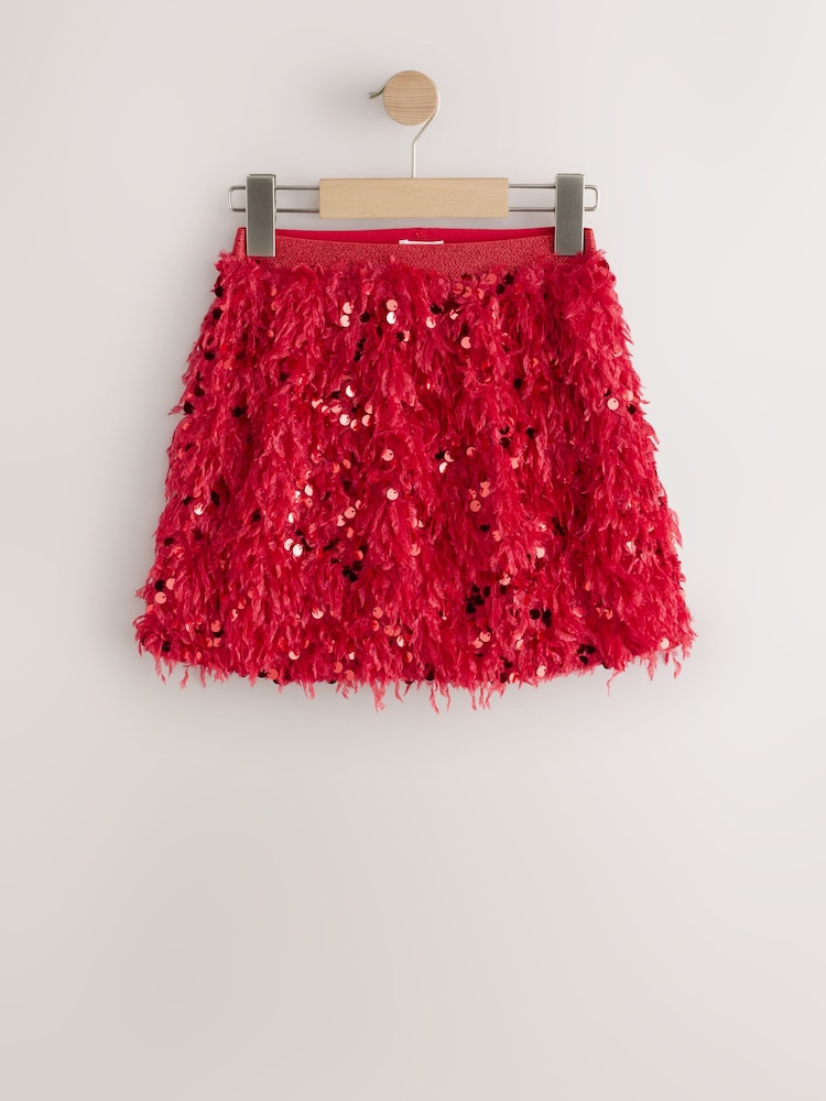 Red Fluffy Sequin Skirt (3-16yrs) - Image 1 of 4