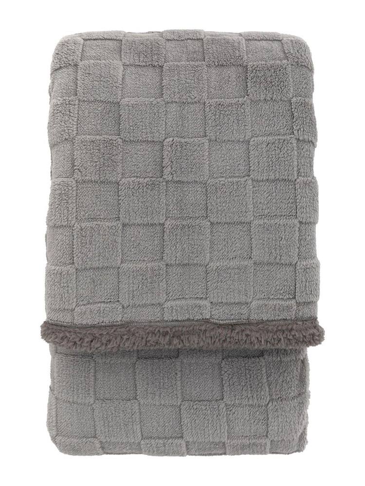 Gallery Home Grey Oakley Checked Sherpa Throw - Image 3 of 3