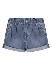 Levi's® Blue 100% Organic Cotton Pleat Paper Bag Shorts - Image 1 of 5