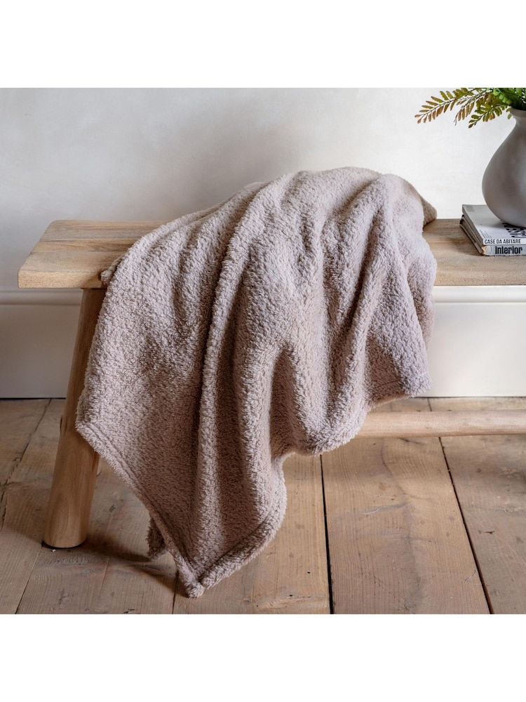 Gallery Home Neutral Teddy Fleece Throw - Image 2 of 7