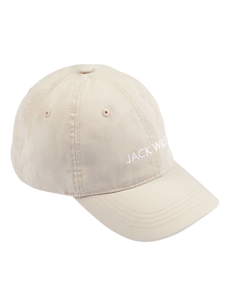 Jack Wills Cream Block Logo 100% Cotton Cap - Image 1 of 3