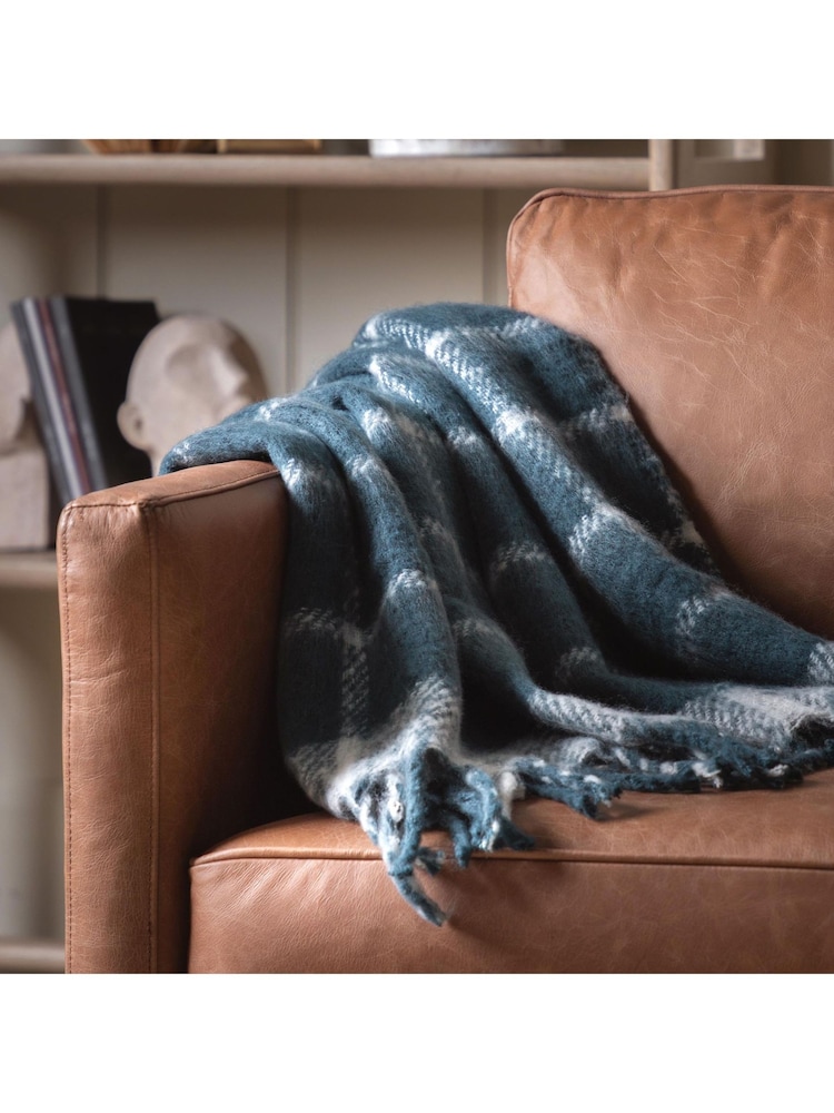 Gallery Home Blue Poly Mohair Check Throw - Image 1 of 6