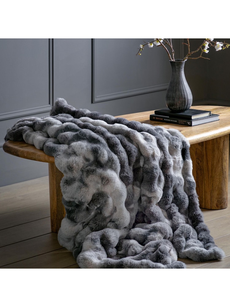Gallery Home Grey Marshmallow Marble Rabbit Fur Throw - Image 1 of 6 Gallery Home Grey Marshmallow Marble Rabbit Fur Throw - Image 1 of 6
