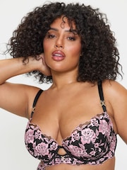 Ann Summers Black/Pink Pad Plunge Endless Attraction Foiled Embroidery Non Padded Plunge Bra - Image 5 of 7