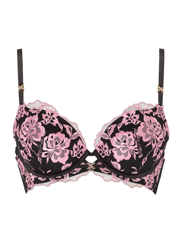 Ann Summers Black/Pink Pad Plunge Endless Attraction Foiled Embroidery Non Padded Plunge Bra - Image 7 of 7