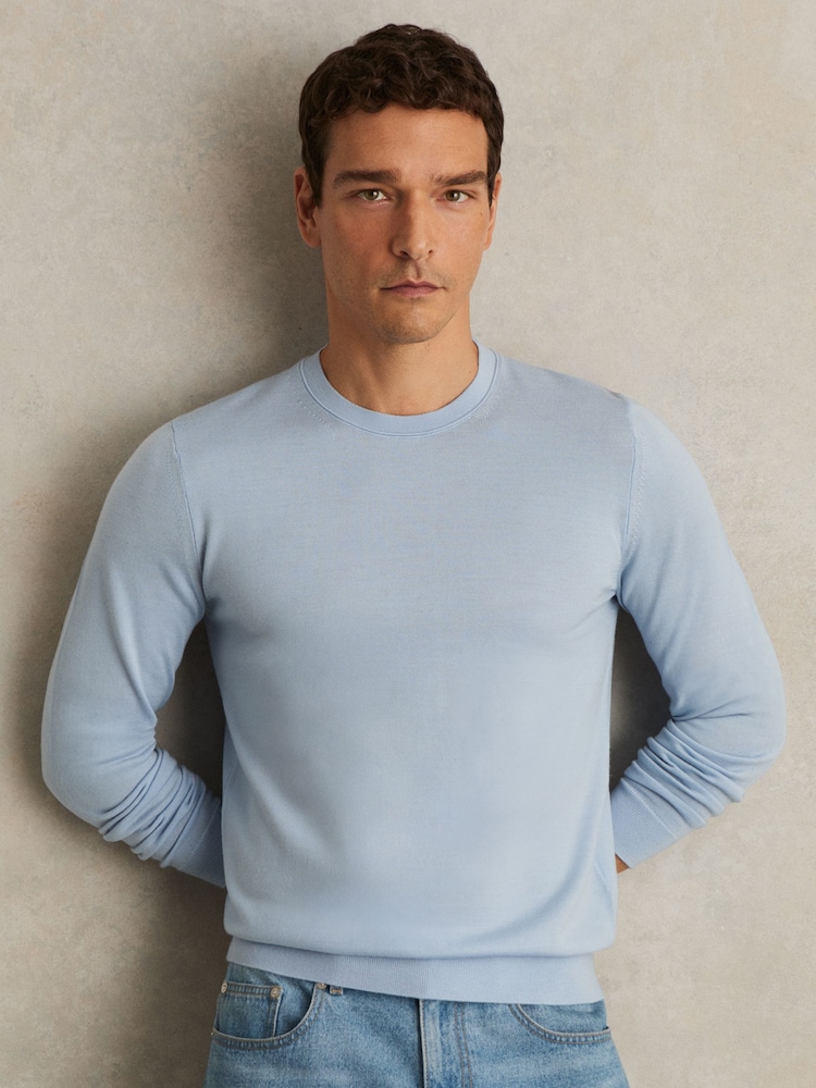 Reiss Soft Blue Wessex Merino Wool Crew Neck Jumper - Image 1 of 4