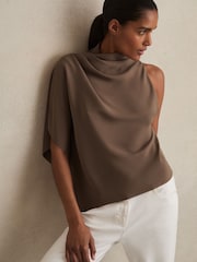 Reiss Mink Elle One-Shoulder Draped Top - Image 1 of 6