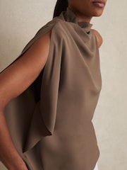 Reiss Mink Elle One-Shoulder Draped Top - Image 4 of 6