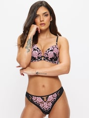 Ann Summers Black/Pink Brazilian Knickers Endless Attraction Foiled Embroidered Thong - Image 3 of 5