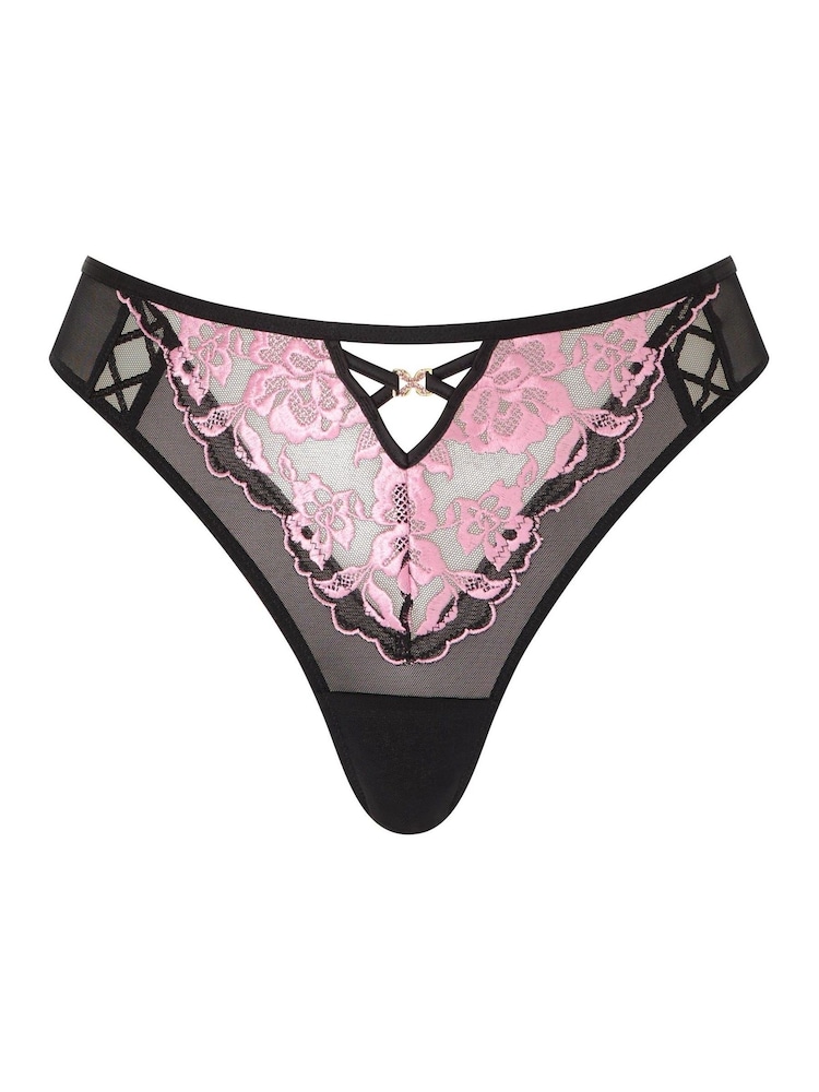 Ann Summers Black/Pink Brazilian Knickers Endless Attraction Foiled Embroidered Thong - Image 5 of 5