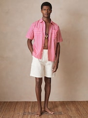 Reiss Soft Pink/White Comte Reiss | Ché Poplin Stripe Shirt - Image 1 of 7