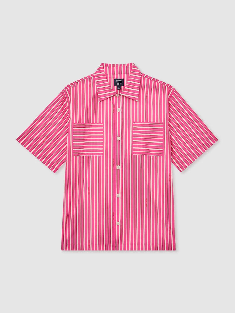 Reiss Soft Pink/White Comte Reiss | Ché Poplin Stripe Shirt - Image 2 of 7