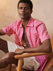 Reiss Soft Pink/White Comte Reiss | Ché Poplin Stripe Shirt - Image 5 of 7