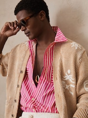 Reiss Soft Pink/White Comte Reiss | Ché Poplin Stripe Shirt - Image 6 of 7