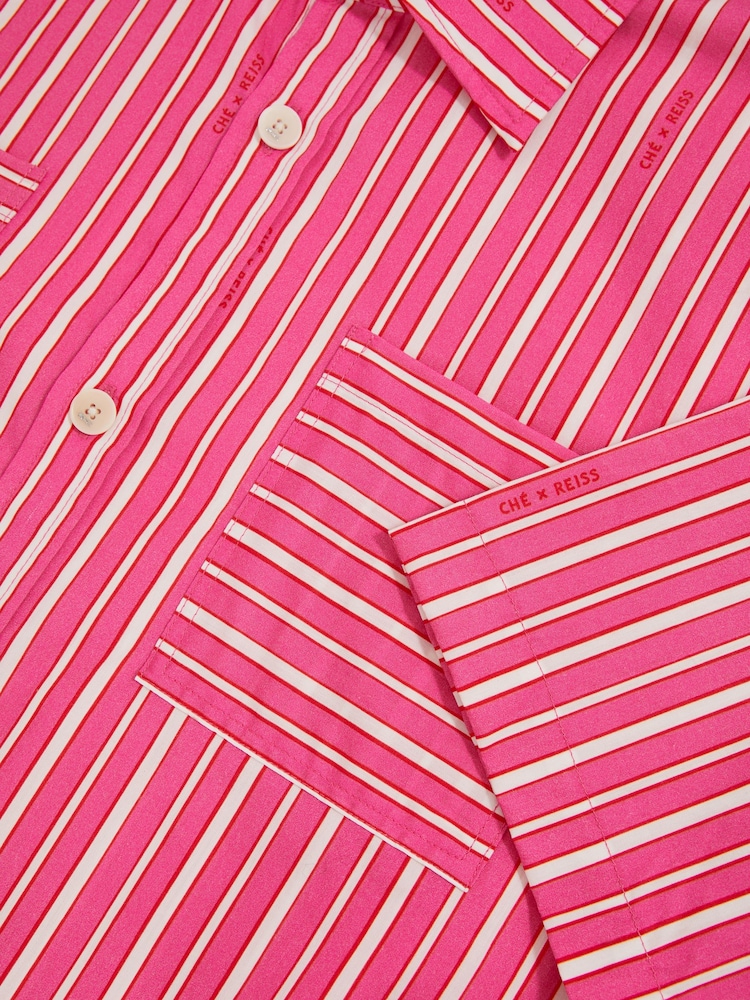 Reiss Soft Pink/White Comte Reiss | Ché Poplin Stripe Shirt - Image 7 of 7