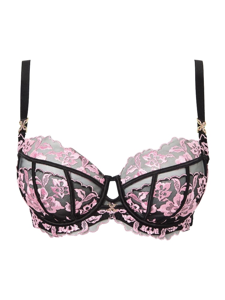 Ann Summers Black/Pink DD+ Non Pad Plunge Endless Attraction Foiled Embroidery Non Padded Plunge Bra - Image 4 of 4