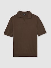 Reiss Chocolate Brown Duchie Merino Wool Open-Collar Polo Shirt - Image 2 of 5