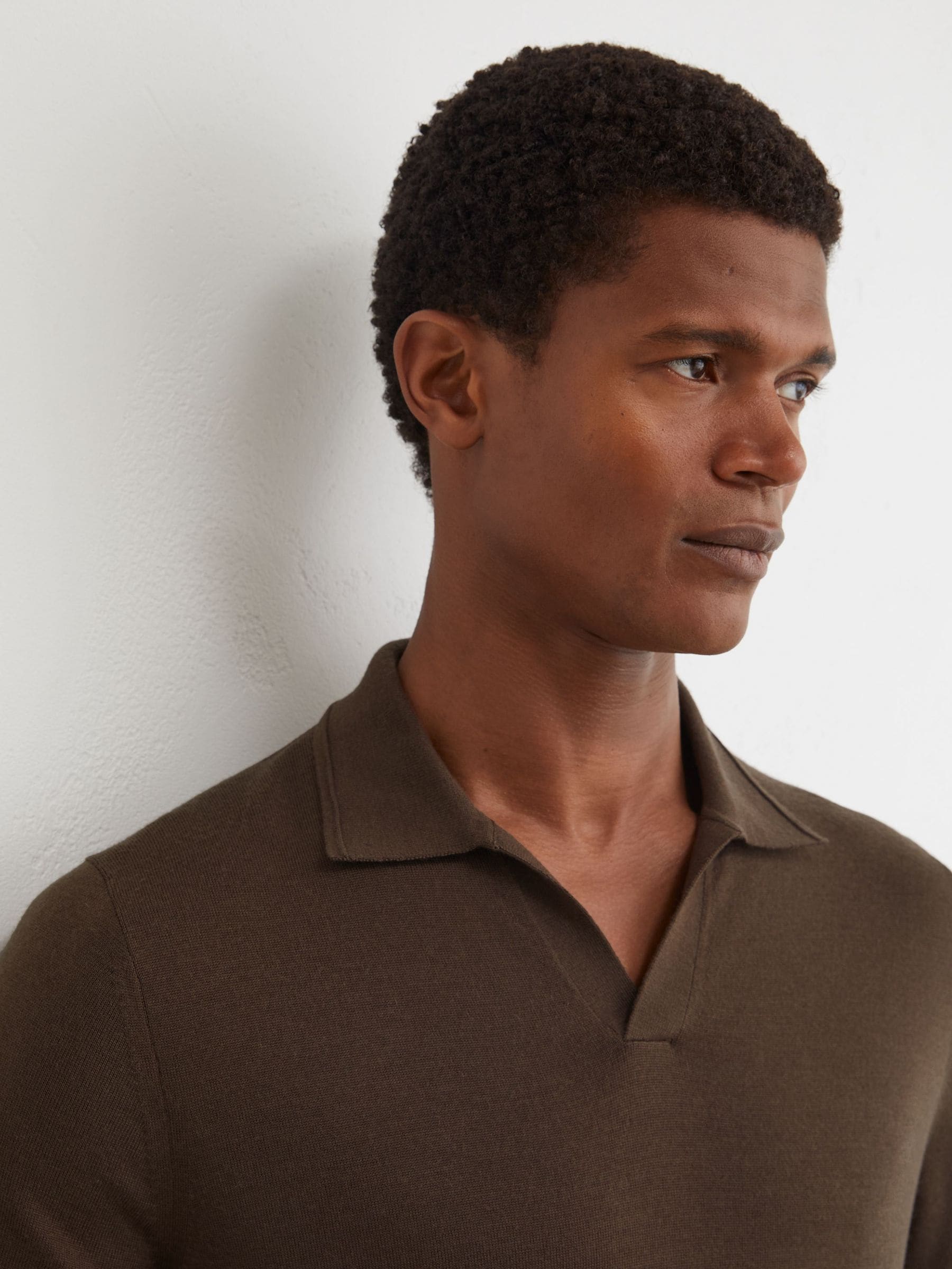 Buy Reiss Chocolate Brown Duchie Merino Wool Open Collar Polo