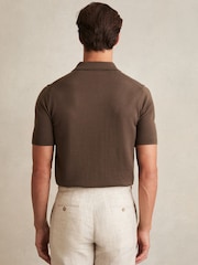 Reiss Chocolate Brown Duchie Merino Wool Open-Collar Polo Shirt - Image 4 of 5
