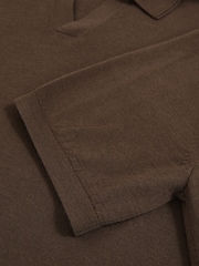 Reiss Chocolate Brown Duchie Merino Wool Open-Collar Polo Shirt - Image 5 of 5