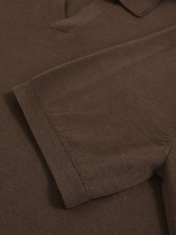 Reiss Chocolate Brown Duchie Merino Wool Open-Collar Polo Shirt - Image 5 of 5