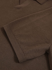 Reiss Chocolate Brown Duchie Merino Wool Open-Collar Polo Shirt - Image 6 of 6