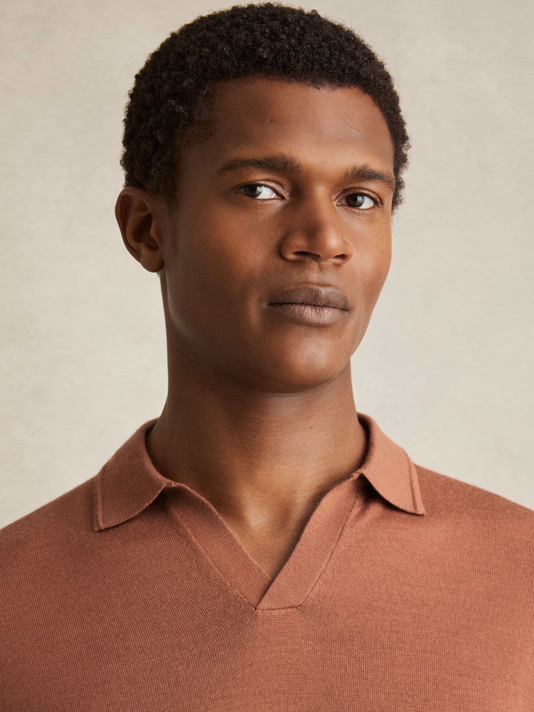 Buy Reiss Cinnamon Brown Duchie Merino Wool Open-Collar Polo Shirt
