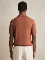 Reiss Cinnamon Brown Duchie Merino Wool Open-Collar Polo Shirt - Image 5 of 6