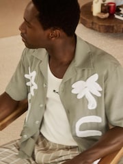 Reiss Sage/White Palco Reiss | Ché Motif-Embroidered Shirt - Image 1 of 9