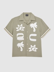 Reiss Sage/White Palco Reiss | Ché Motif-Embroidered Shirt - Image 2 of 9