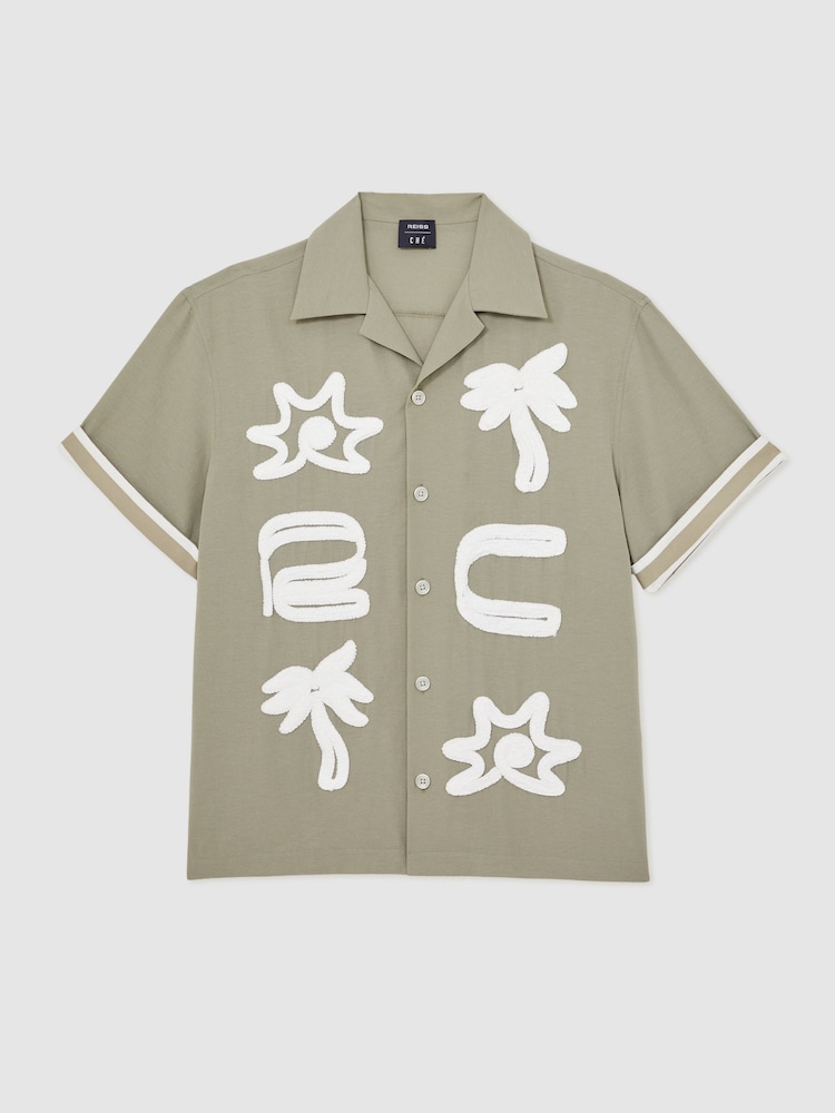 Reiss Sage/White Palco Reiss | Ché Motif-Embroidered Shirt - Image 2 of 9