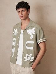 Reiss Sage/White Palco Reiss | Ché Motif-Embroidered Shirt - Image 3 of 9