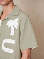 Reiss Sage/White Palco Reiss | Ché Motif-Embroidered Shirt - Image 7 of 9
