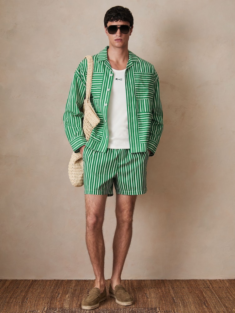 Reiss Bright Green/White Fonta Reiss | Ché Poplin Stripe Pocket Shirt - Image 1 of 6