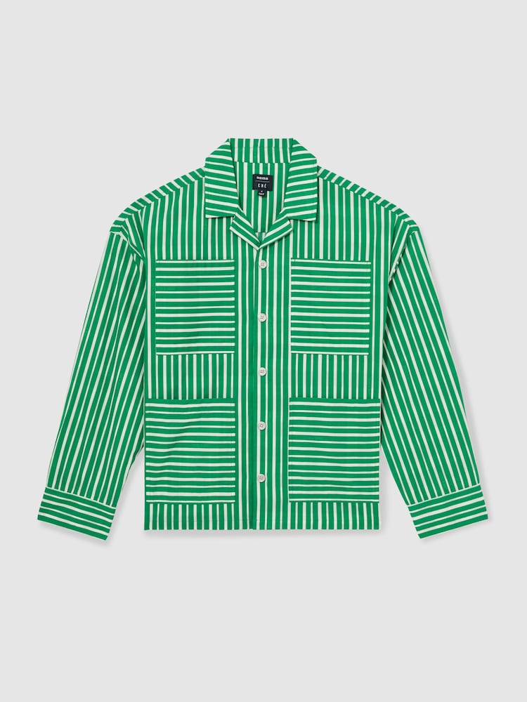 Reiss Bright Green/White Fonta Reiss | Ché Poplin Stripe Pocket Shirt - Image 2 of 6