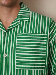 Reiss Bright Green/White Fonta Reiss | Ché Poplin Stripe Pocket Shirt - Image 3 of 6