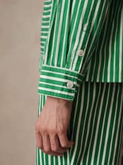 Reiss Bright Green/White Fonta Reiss | Ché Poplin Stripe Pocket Shirt - Image 4 of 6