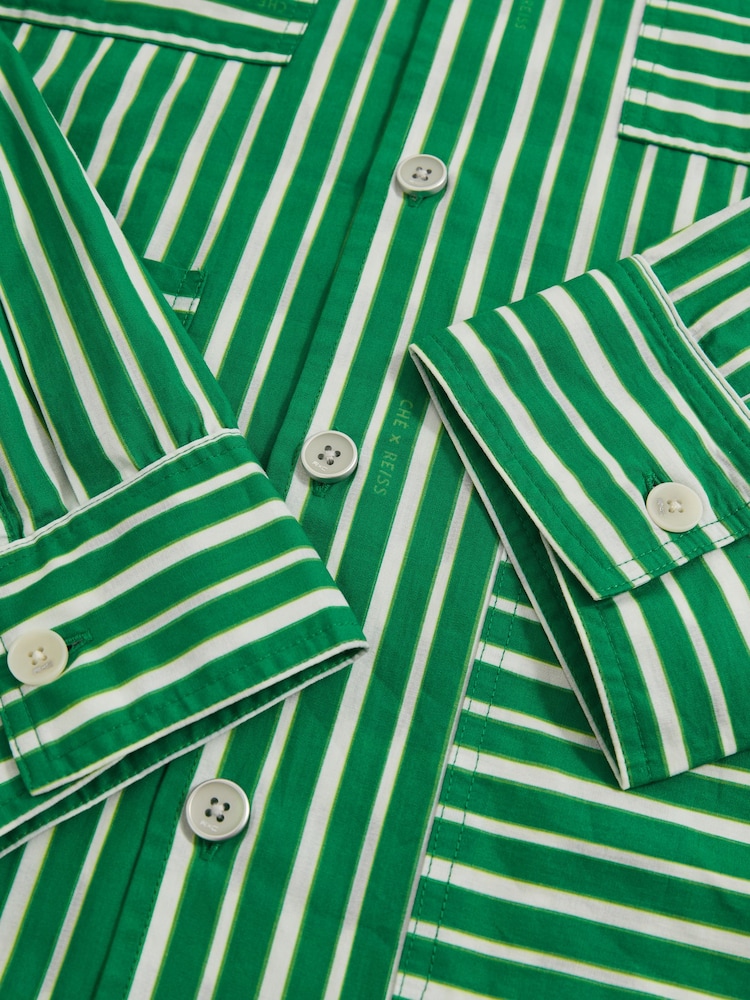 Reiss Bright Green/White Fonta Reiss | Ché Poplin Stripe Pocket Shirt - Image 6 of 6