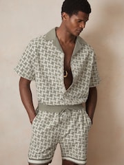 Reiss Sage Green Corvo Reiss | Ché Embroidered-Motif Shirt - Image 1 of 7