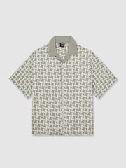 Reiss Sage Green Corvo Reiss | Ché Embroidered-Motif Shirt - Image 2 of 7