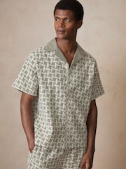 Reiss Sage Green Corvo Reiss | Ché Embroidered-Motif Shirt - Image 4 of 7