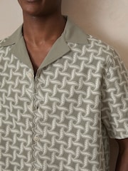 Reiss Sage Green Corvo Reiss | Ché Embroidered-Motif Shirt - Image 5 of 7